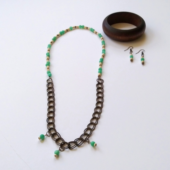 Boho Turquoise White Bone | Wood Demi-Parure Set - Picture 4 of 4